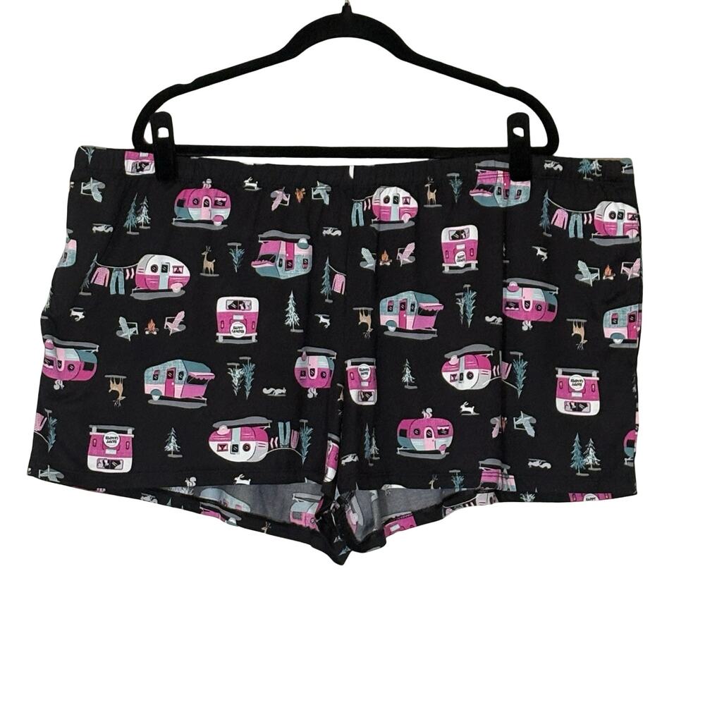 Camper Trailer Pajama Shorts 3X Black RV Camping Lounge Sleepwear